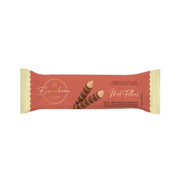 Wafer Recheado de Mil Folhas Coberto com Chocolate ao Leite