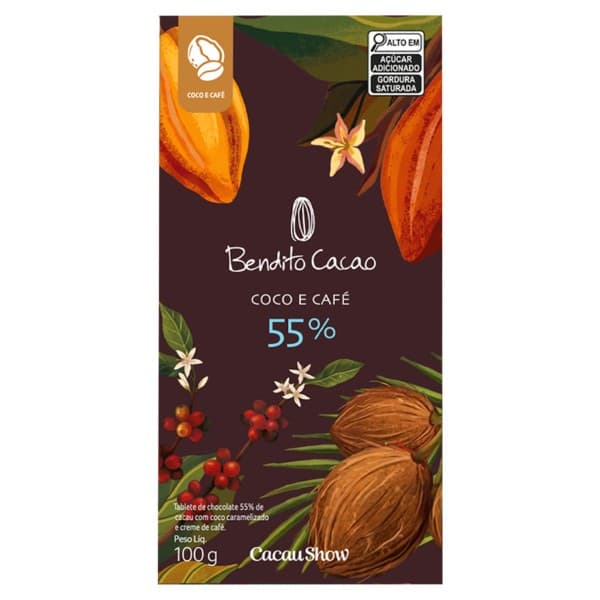 Tablete Bendito Cacao 55% Cacau com Coco e Café
